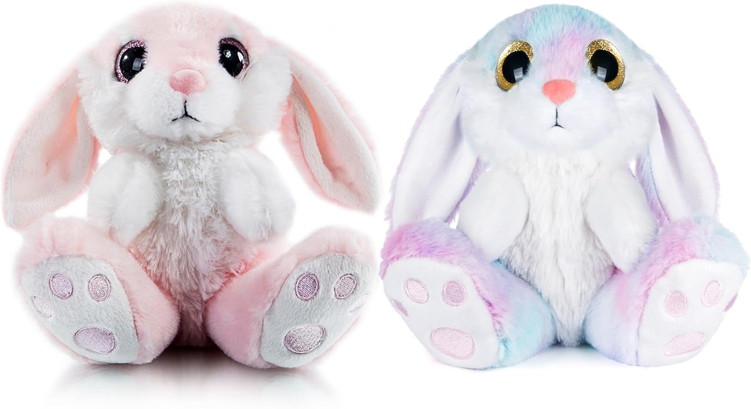 My OLi 2 Pack Easter Bunny Stuffed Animals 7 Inch Small Stuffed Bunny Soft Plush Rabbit Toys with Floppy Ears Bedtime Friend Soft Toy Easter Gifts for Kids Girls & Boys, Pink & Rainbow