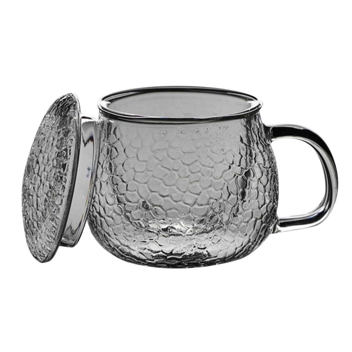 TOYANDONA Taza de Té Gruesa de Vidrio con Diseño Martillado Set de 3 Piezas con Infusor y Tapa Taza con Asa para Oficina y Hogar Filtro para Té Suelto Multiusos 350 Ml