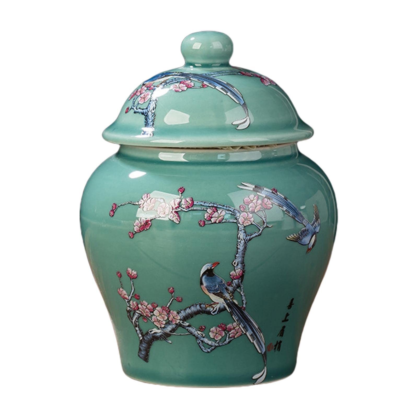 Ceramic Ginger Jar Vase Chinoiserie Chinese Style Traditional Porcelain Jars Asian Ginger Jar for Home Decor Table Decoration Weddings Home, Plum Blossom Belly