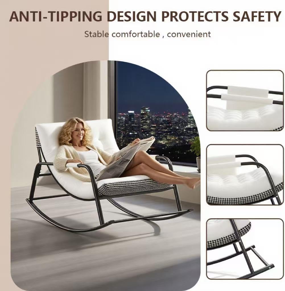 Glider Rocking Chair with Footrest, Comfortable Recliner Lounge Chair with Soft Cushion & High Backrest, Patio Rocker Chair with Armrests for Living Room, Bedroom,Office Indoor & Outdoor -White