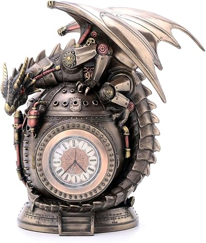 Veronese Design Reloj de caja de caja con diseño de dragón mecánico Steampunk de 7 pulgadas con acabado de bronce envejecido