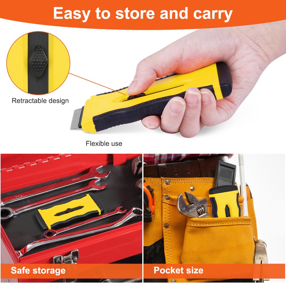 Flintronic 1 Raspador Vitroceramica, Rasqueta Vitroceramica con Cuchilla Retráctil, Rasqueta Multiusos Profesional con 10 Cuchillas para Ventanas, Espejos, Azulejos Limpieza (Amarillo)