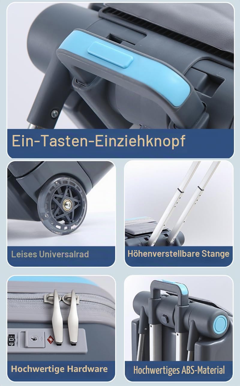 Kinder-Roller-Koffer, 2-in-1, Aufsitzkoffer mit Kindersitz-Design, Hartschalengepäck, mit einziehbarem Griff und EVA-Schale für Reisen, rose