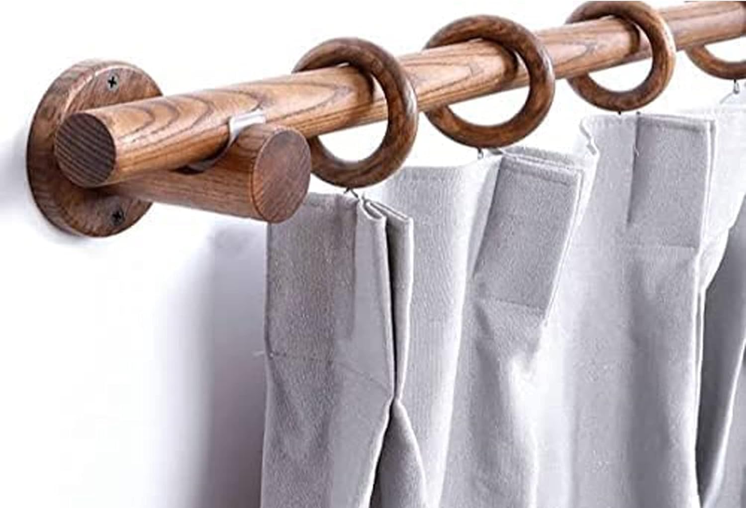 12 sztuk drewnianych zasłon, brązowych draperii, ręcznie wykonane, trwałe pierścienie prętowe do drążka prętowego o średnicy wewnętrznej 1,25 cala, naturalny haczyk z palisandru, stylowy, gładki
