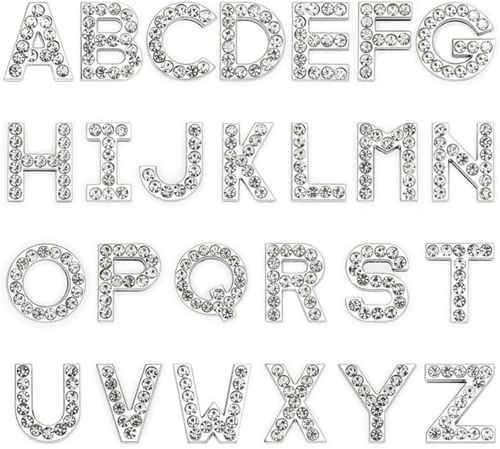 52pcs A-Z Full Rhinestones 20mm Slide Alphabet Letters for 18mm Slide Wristbands/Bracelets,Jewelry Making Charms.Cloth/Bag/Shoe Accessory