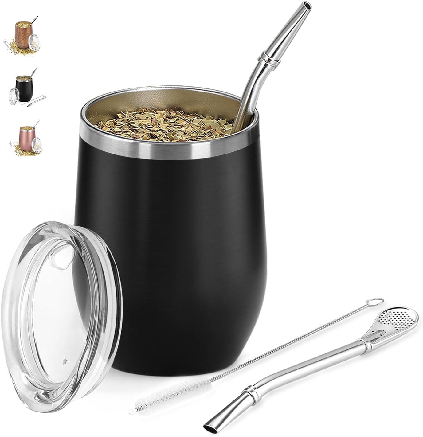 Set Tazza Mate Con Cannuccia E Spazzola - 260ml In Acciaio Inox Per Yerba Mate