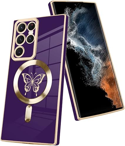 Fiyart Funda magnética para Samsung S23 Ultra compatible con carga inalámbrica MagSafe, bonita funda de teléfono con diseño de mariposa con Fiyart Funda magnética para Samsung S23 Ultra compatible con carga inalámbrica MagSafe, bonita funda de teléfono con diseño de mariposa con