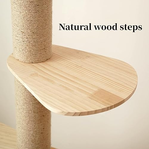 Miniatura 6 de Torre de árbol de madera para gatos de piso a techo para gatitos y gatos grandes con postes rascadores de cuerda de sisal natural, altura de la base