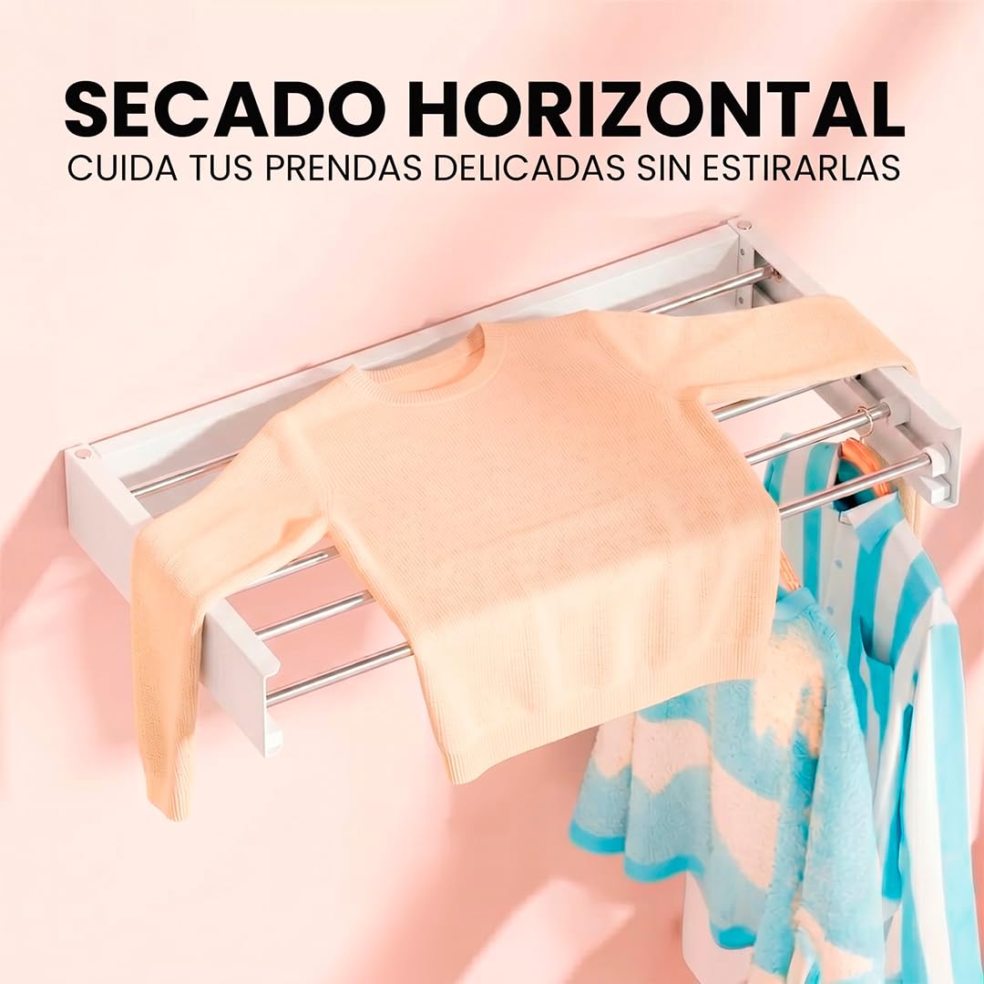 Marctani Tendedero Extensible Pared Ahorra Espacio - Tendederos Plegables ANTIOXIDANTES Interior o Exterior - Tendal Plegable Resistente 24 Pinzas - Tenderete de Ropa (Blanco, 120 CM)