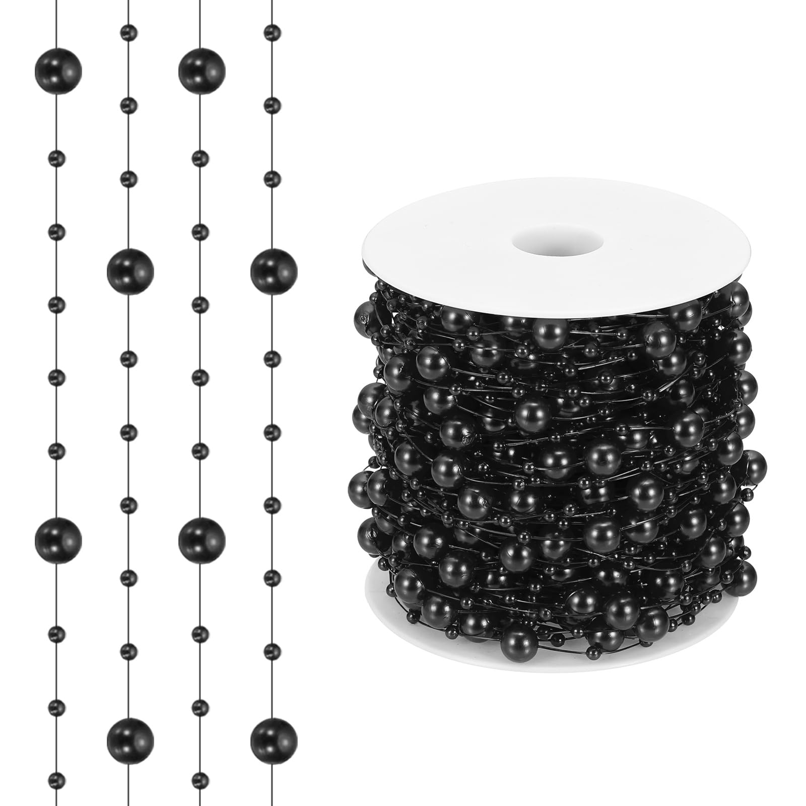 sourcing map 98 Feet Artificial Pearl String, Faux Pearl Beads Fishing Line String Beads Chain Vases Filler for Floating Candle Wedding Centerpiece Party Decoration, Black