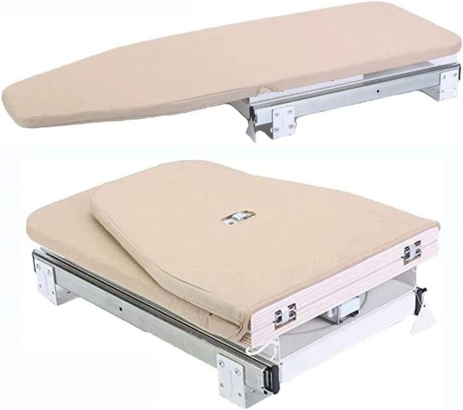 Ironing Board Retractable Pull Out with Cabinet Built in Fold Down Iron Drawer Mounted with Padding Cover for Space Saving Foldable Station