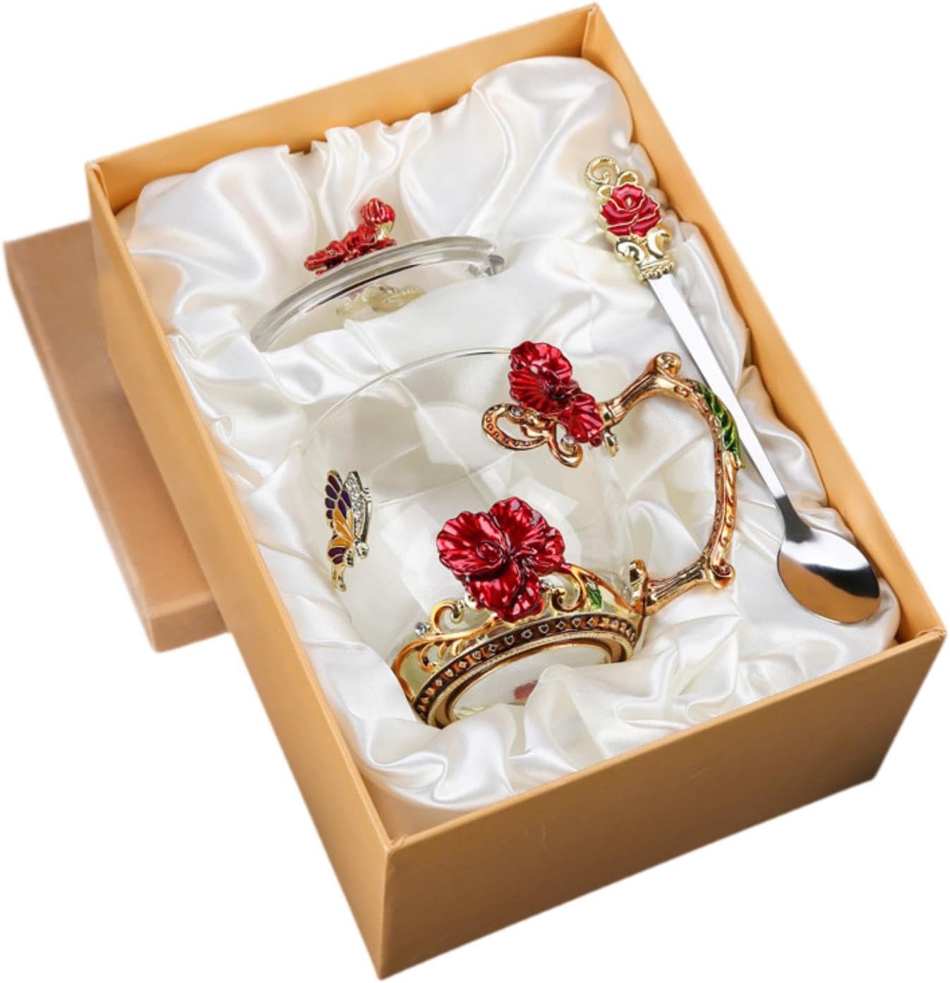 Glass Tea Cup Set for Special Celebrations, Red