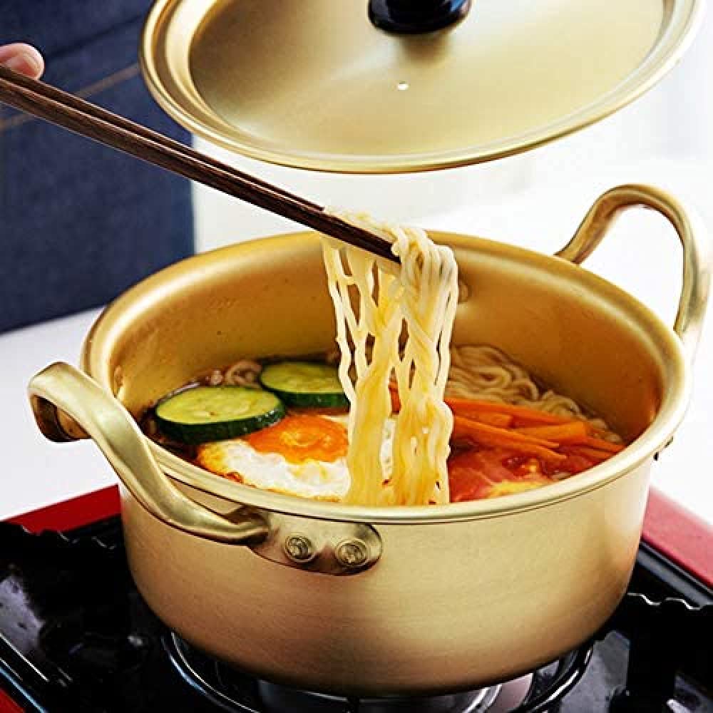 Ramen Nudeltopf – Doppelgriff Aluminium Suppentopf für Instant-Nudeln – koreanischer Stil – 16 cm