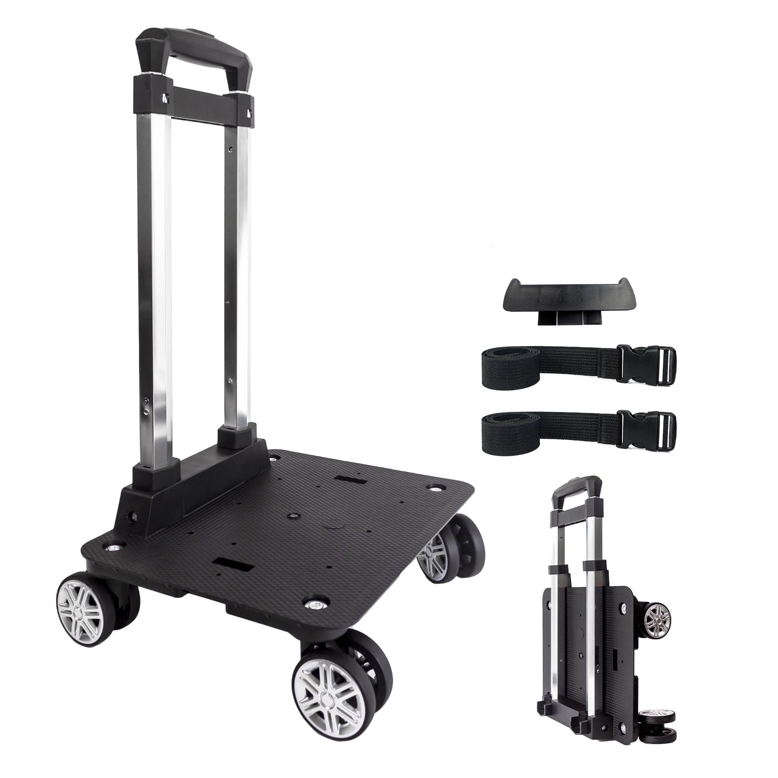 Chariot à dos à roulettes avec sangle de bagage, chariot pliable en alliage d'aluminium pour cartable, sac à dos, chariot de voyage