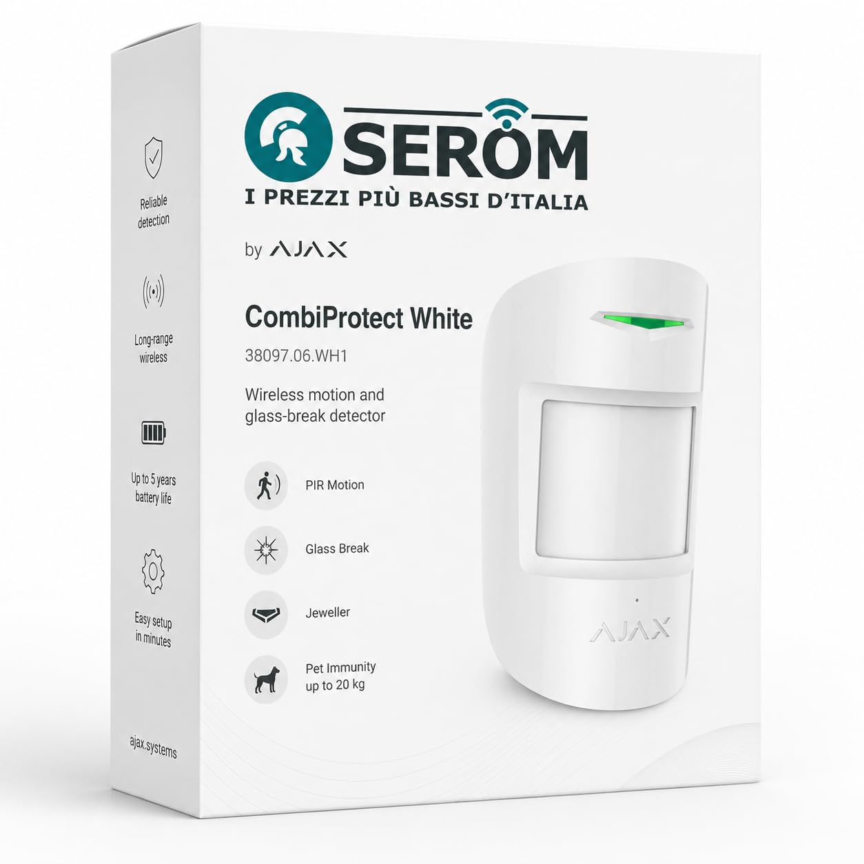 Combriprotect weiß – kabelloser PIR-Sensor und Glasbruch mit hoher Sicherheit – Jeweller – 38097.06.WH1