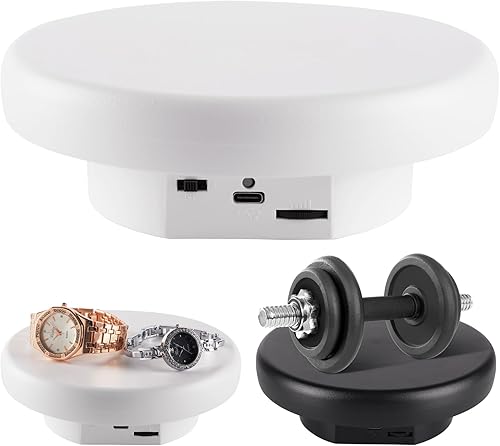 Miniatura 65 de Soporte de exhibición giratorio motorizado, carga de 5 pulgadas/11 libras, plataforma giratoria de 360° para relojes de joyería, modelos 3D, pastel