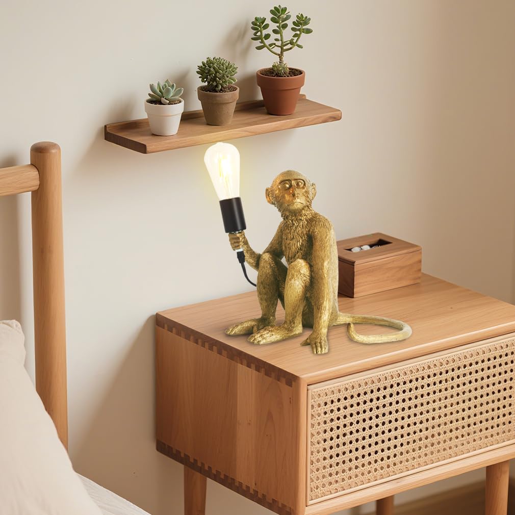 Affe Niedlich led lámpara de mesa mono dorado Nachttischlampe für Schlafzimmer,Creativa resina animal lámpara de escritorio,divertido monje lámpara para la decoración del hogar,mono regalo,E27 Sockel
