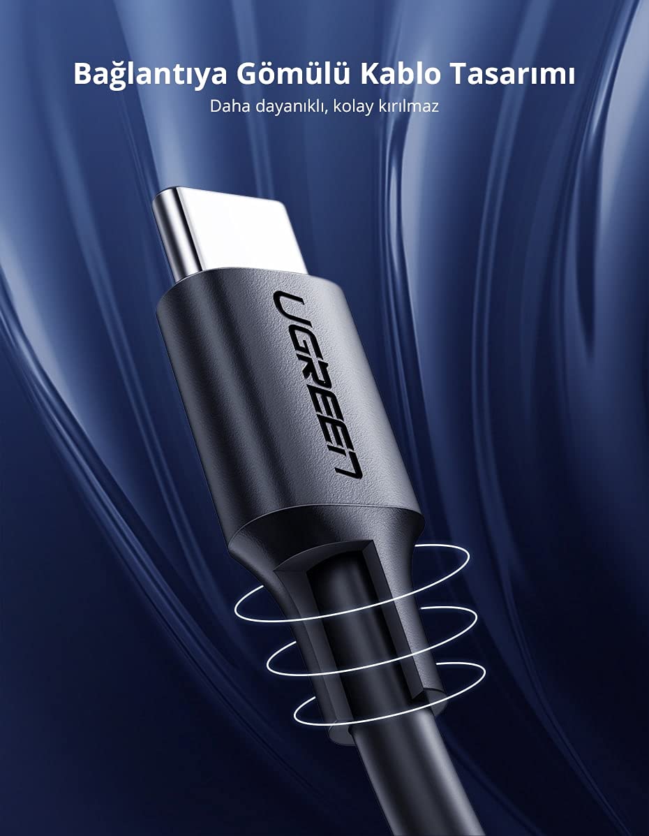 Ugreen USB C to USB C 3A Hızlı Şarj ve Data Kablosu Beyaz 50 CM