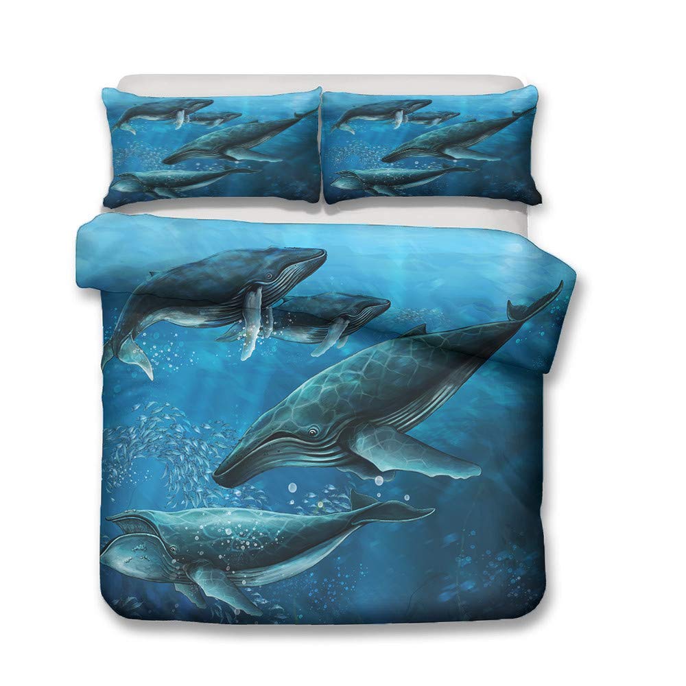 Morbuy 3D Set di Biancheria da Letto di Delfino Stampa, Set Copripiumino Matrimoniale Singolo King in Microfibra con Federa e Copripiumini a Cerniera