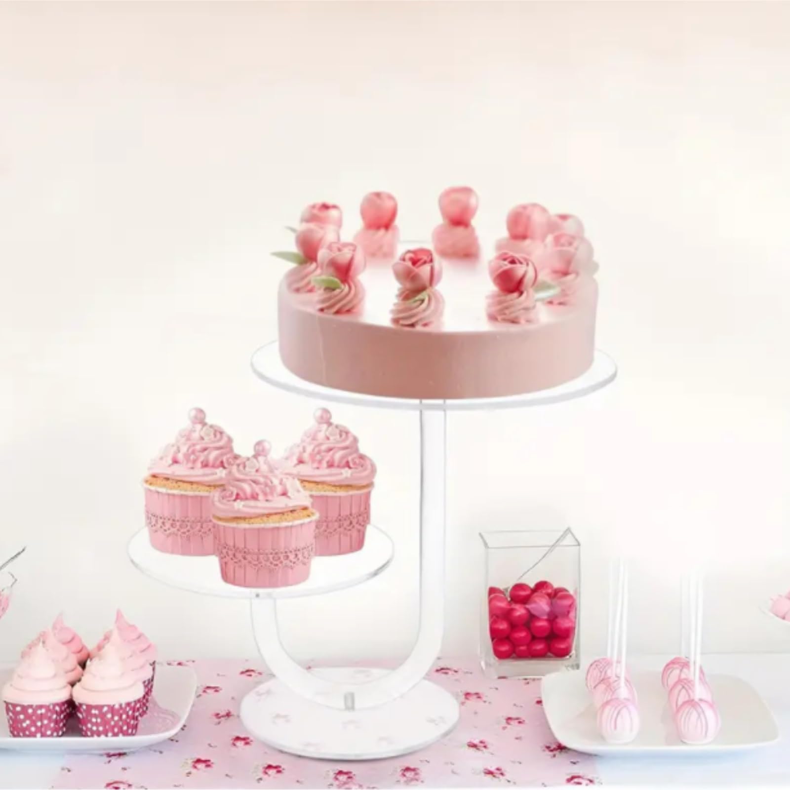 Alzatina per Dolci Alzata for Torta a 2 Livelli in Acrilico, espositore for Cupcake e Dessert Alzata per Desser(22.8cm)