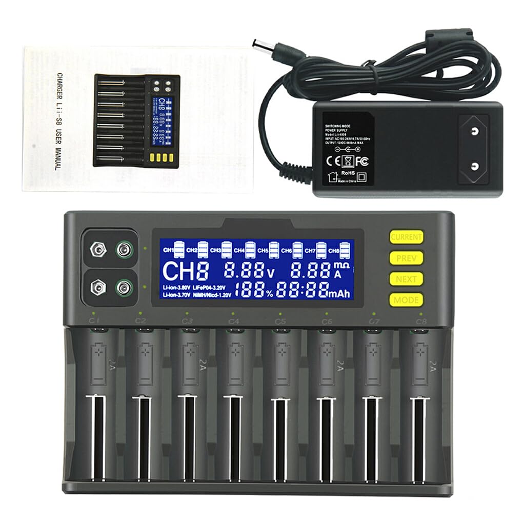 Chargeur de batterie 8 emplacements 9V LCD affichage numérique piles rechargeables adaptateur de charge plastique Lithium Charge bureau