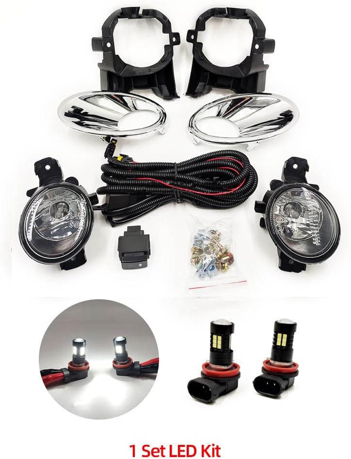 BAKUGO 1 Set Car Fog Light Assembly Front Bumper Light Cover Grill Bezel Switch Harness for Nissan Qashqai J10 2011 2012 2013-Led Kit