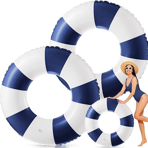 Miniatura 8 de Flotador inflable jumbo de 47.24 pulgadas, tubos de piscina, anillos clásicos a rayas para adolescentes y adultos, tubo interior inflable para