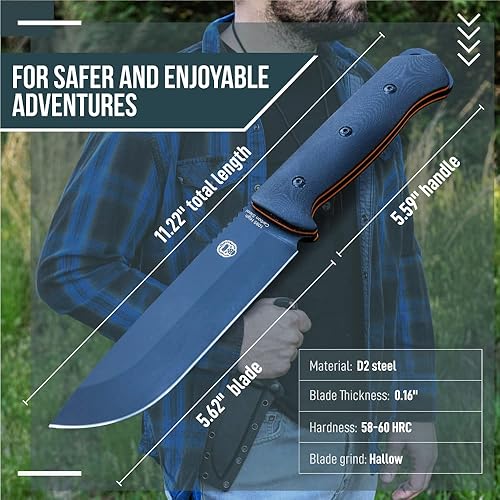 Miniatura 4 de Cuchillo de supervivencia para campamento  Cuchillo de caza de hoja fija con funda  Juego de regalo para él cuchillo con iniciador de fuego,