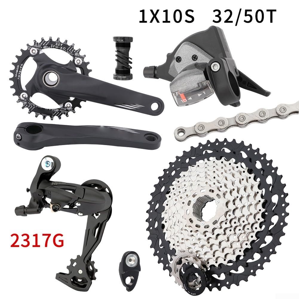 Honseadek Grupo de bicicleta de montaña de 10 velocidades con bielas huecas 32T/34T/36T y 50T Cassette Kit de transmisión de aleación de aluminio, para actualización de ciclismo MTB