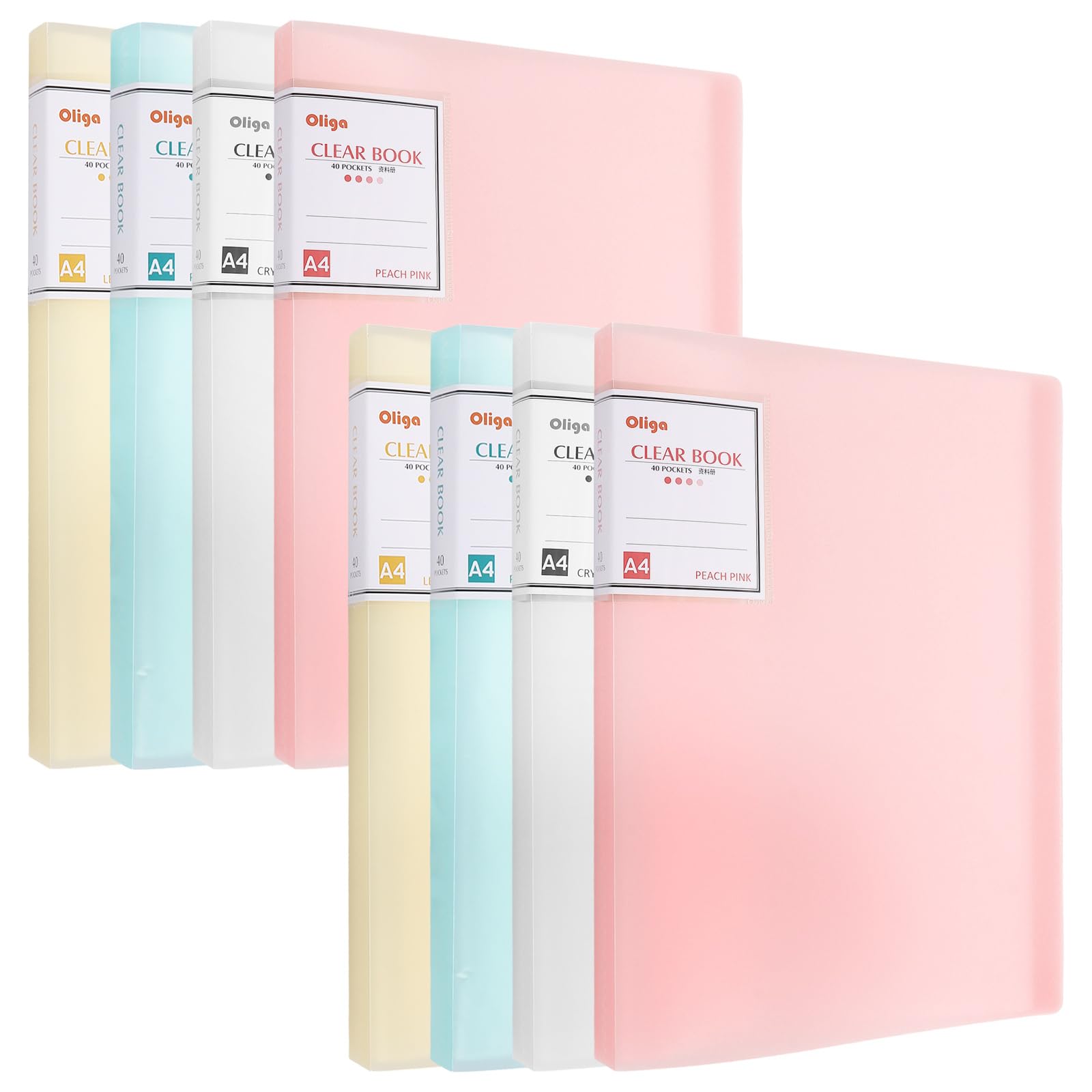 LDXDRU 8Pcs Folders with Plastic Sleeves, 40 Pockets A4 Presentation Display Book, 4 Colors Office Folders, A4 Project Folder, Plastic Wallet Folder for Schools and Offices 30.7x23.5x2CM
