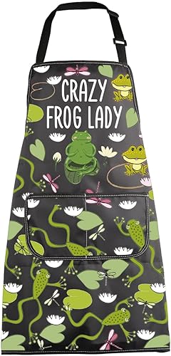 Miniatura 8 de MBMSO Delantal de rana Beware of Crazy Frog Lady - Delantal de cocina para amantes de la rana, regalos divertidos para mujeres, regalos divertidos