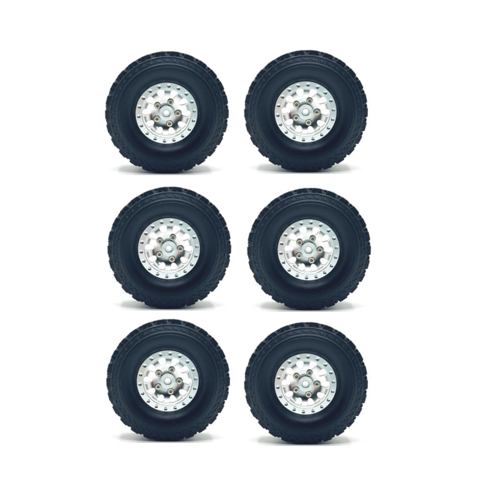 6 Pezzi Ruote con Pneumatici Tassellati 1:12 Pneumatici Facile da Usare per Modellisti, Argento