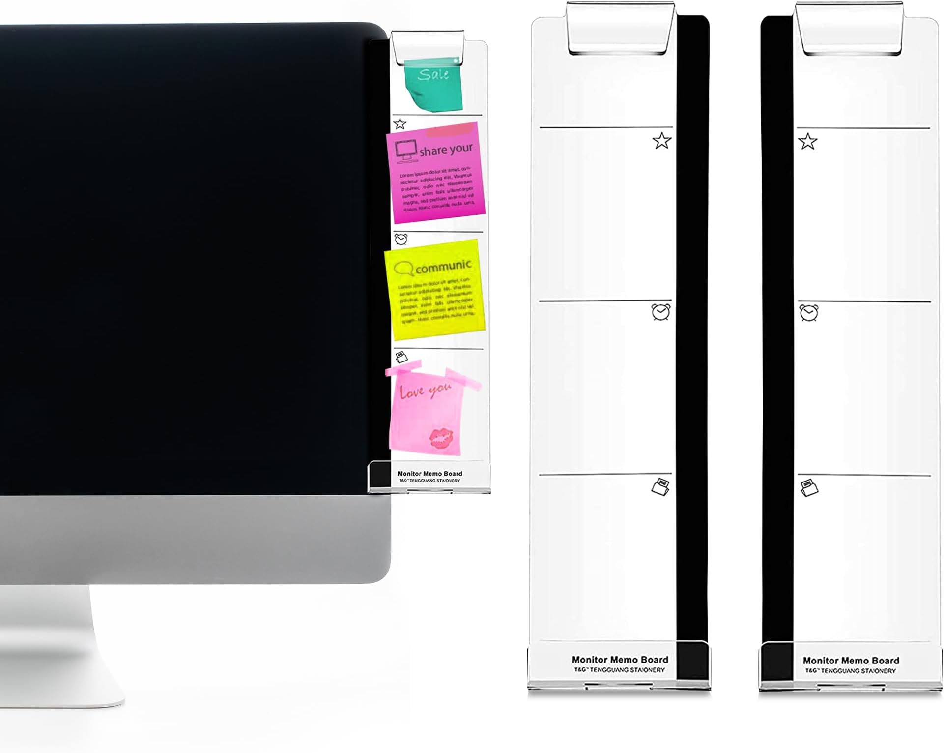 Monitor Message Board/Computer Monitors Side Panel/Notes Memo Board Message for Monitors,1Set (Left & Right) (with Phone Holder)