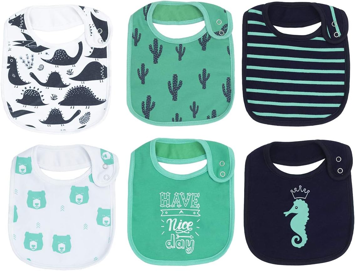 Maiwa 6 Pack Waterproof Cotton Baby Bibs for Girls Boys for Drooling Eating with Snaps