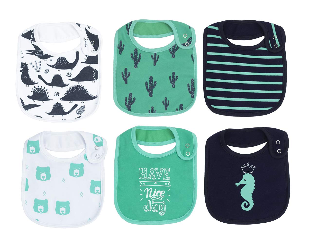 6 Pack Waterproof Cotton Baby Bibs for Girls for Drooling Eating Teething with Snaps: Clothing