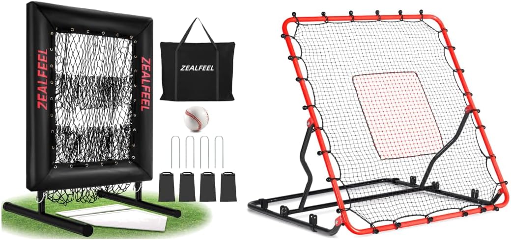 9 Hole Baseball Pitching Net Pro with 3 Height Adjustable & 4x4.5FT Baseball Rebounder Net with 3 Adjustable Angles, 2 Strike Zones, UV Resistant