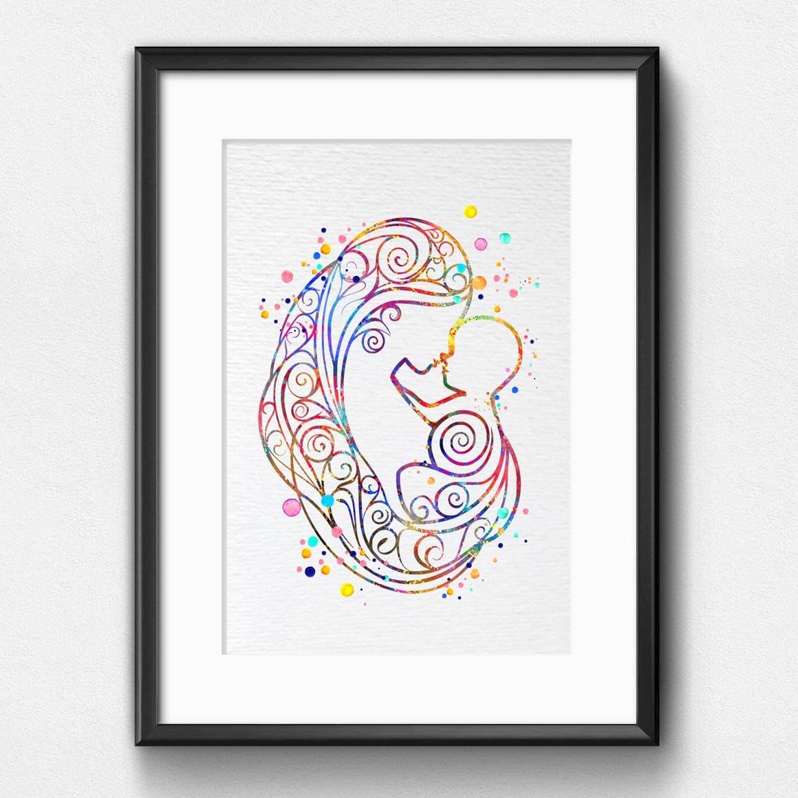 Dignovel Studios 11X14 Unframed Mother and Baby Breastfeeding Watercolor Art Print Poster Pregnancy Obstetrician Nursing Clinic Wall Hanging Decor DN879