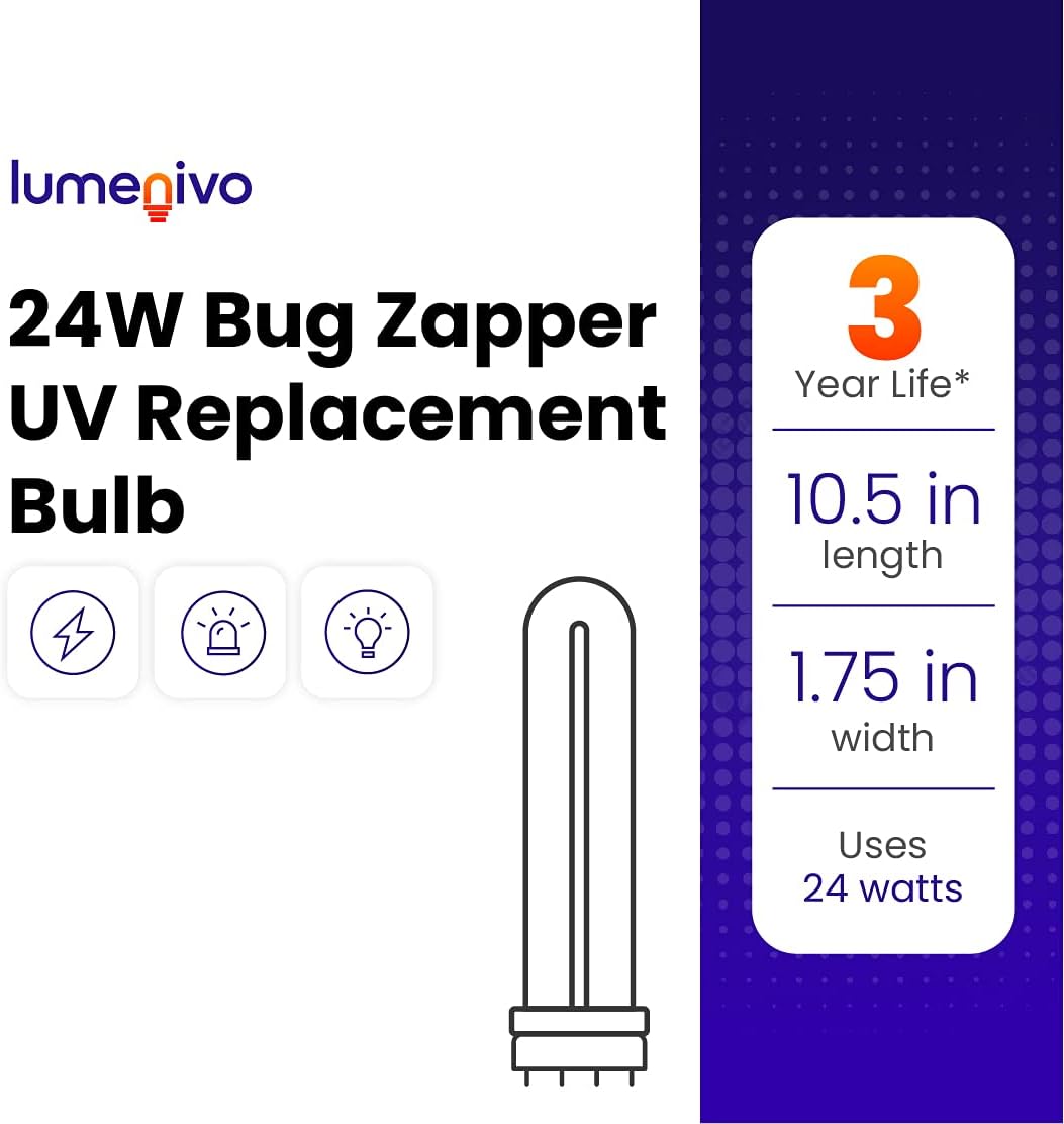 lumenivo 24 Watt Bug Zapper Replacement Bulbs for Stinger/DEJAY BK510 Replacement Bulb for Bug Zapper with 4 Pin Base for Mosquito Trap - Black Light Bulb Shape T6-1 Pack