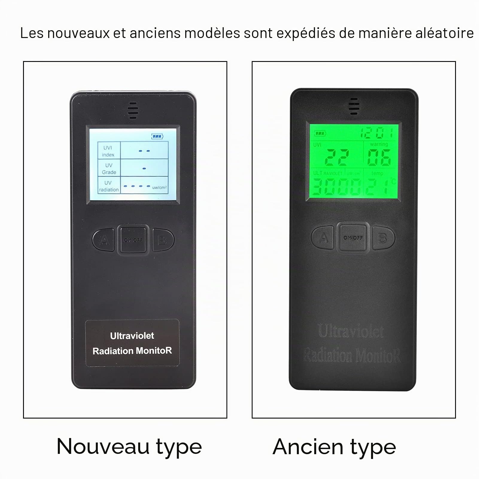 Détecteur de rayonnement, appareil de contrôle de rayonnement ultraviolet d'appareil de contrôle de rayonnement ultraviolet LCD UV numérique portatif UVI avec affichage de la température