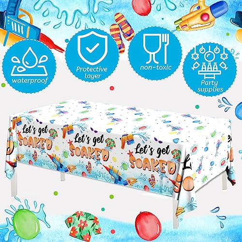 Image of Summer Party Decorations Pool Tablecloth, 3Pcs Let's Get Soaked Tablecloth Rectangle Water Gun Table Cover for Summer Pool Water Gun Soaked Splish Splash Party Supplies