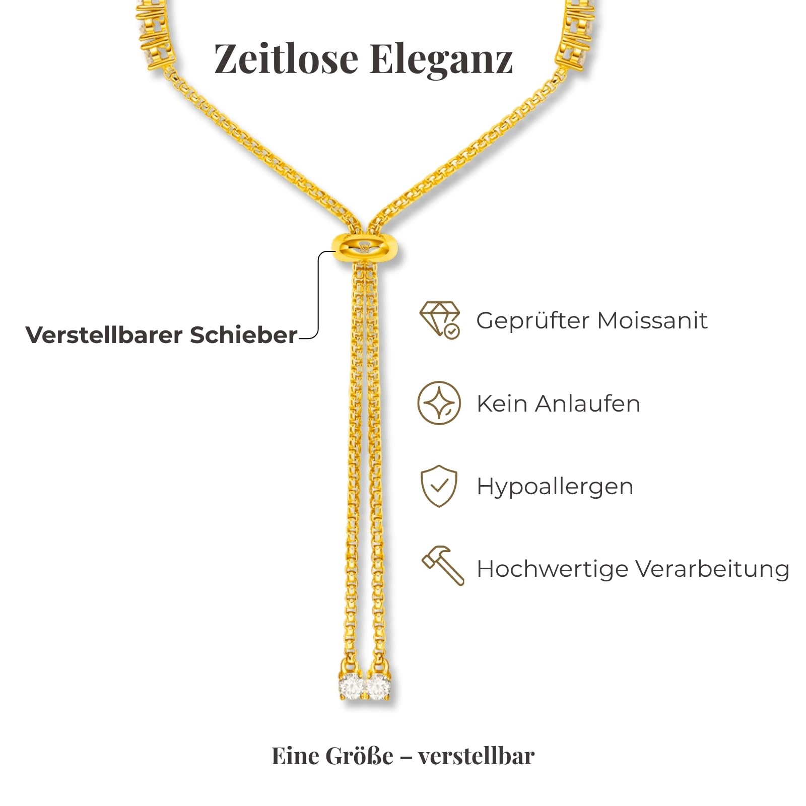 LOVE&LOVE Moissanit Tennisarmband Damen 925 Silber | 3mm/4mm D-Farbe VVS1 Rundschliff, Rhodiniert/18K vergoldet, verstellbar, Zertifikatskarte, Geschenk Frau