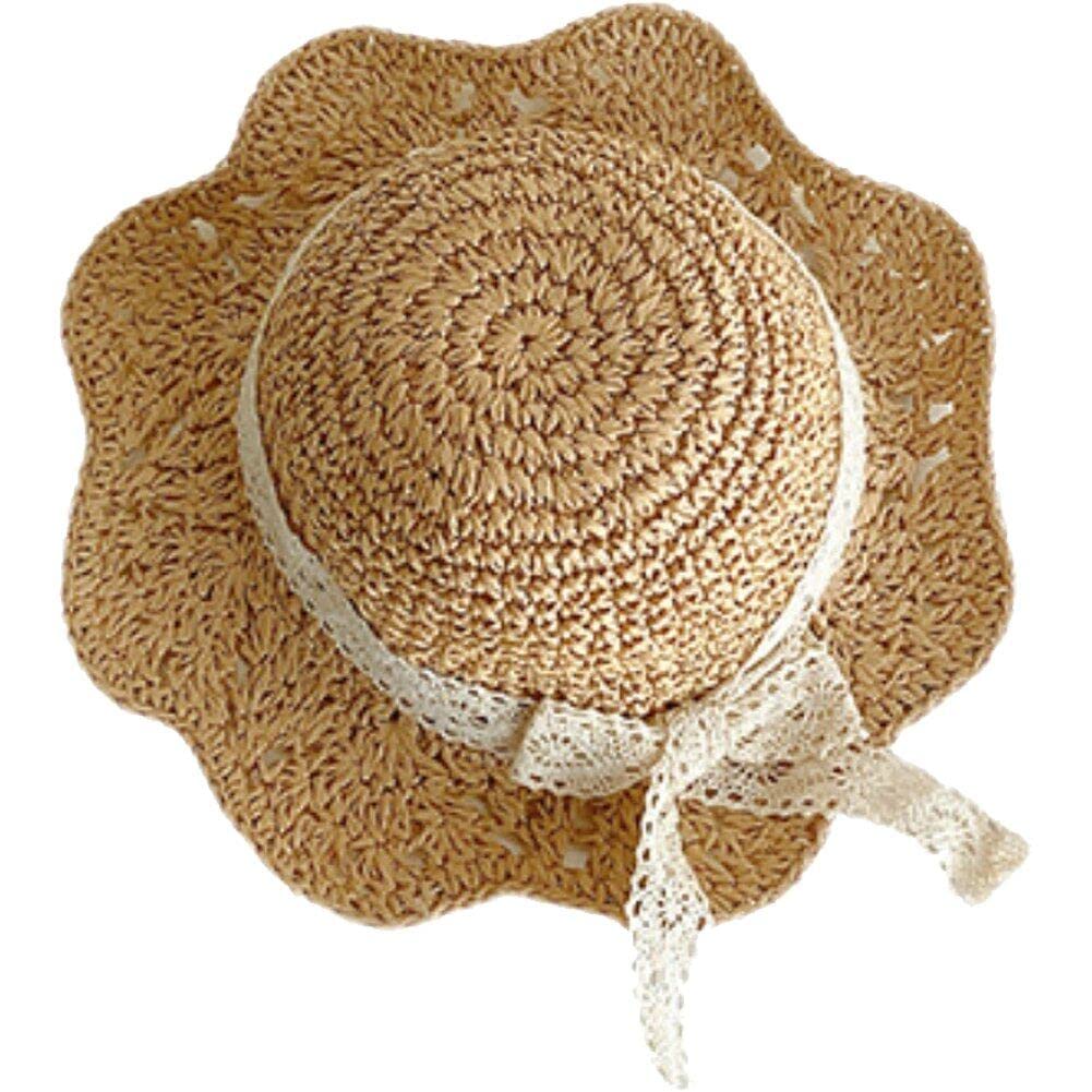 Lpitoy Sombrero De Paja para Niña Pequeña, Gorra De Verano con Lazo, Plegable, para Playa, Protección Solar, para 2-6 Años