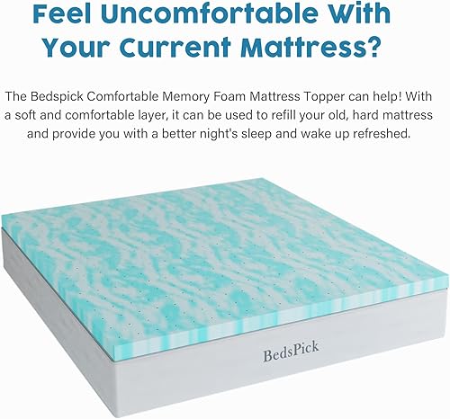 Miniatura 2 de BedsPick Cubrecolchón de espuma viscoelástica de 3 pulgadas, tamaño Queen, con infusión de gel, certificado CertiPUR-US
