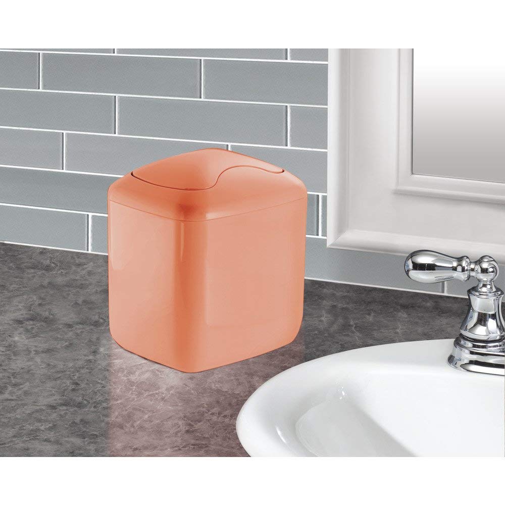 InterDesign Una Vanity Countertop Plastic Dustbin/Trash Can, Dimensions: (6 x 6 x 7) Inches, Coral 4