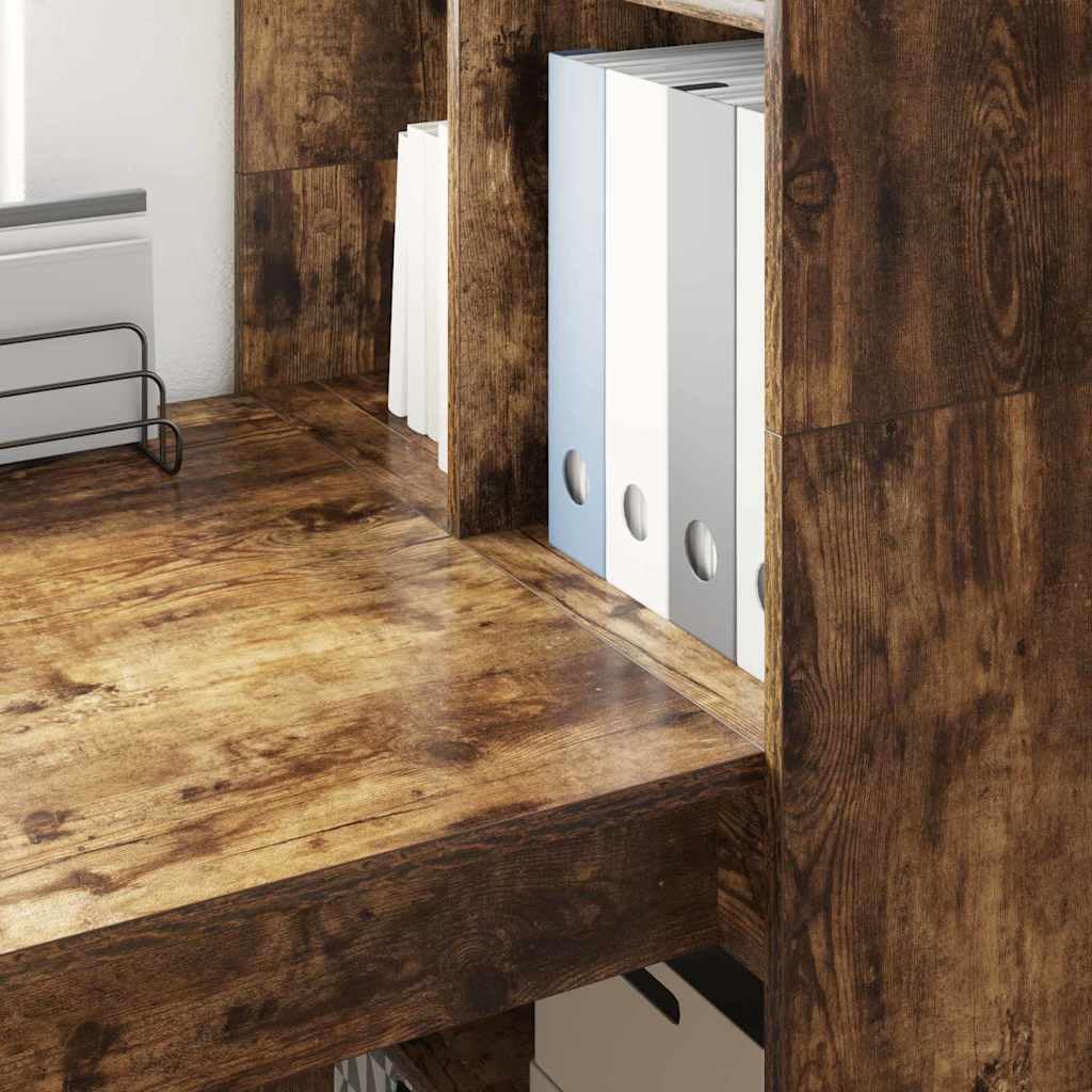 Scrivania in rovere affumicato, 122 x 67 x 145 cm, con ripiani, tavolo da lavoro per ufficio, casa, camera dei ragazzi, ideale come scrivania per computer, segretario, postazione di lavoro per