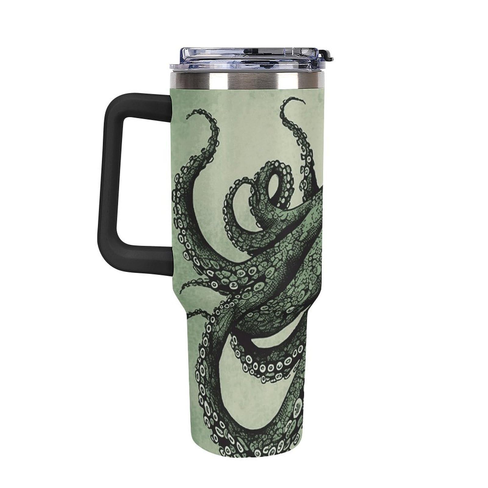 Autobecher aus 304 Edelstahl, 1,2 l, grüner Oktopus-Becher mit Strohhalm und auslaufsicherem Deckel, großes Fassungsvermögen, vakuumisolierter Reisebecher für Auto-Becherhalter