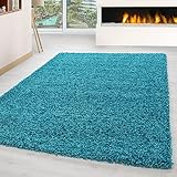 Carpettex Hochflor Teppich Wohnzimmer Shaggy Flokati Teppich Modern Einfarbig 120 x 170 cm Flur Teppich Läufer Türkis - Teppich Bettvorleger Schlafzimmer Weich Flauschig Waschbar Küchenläufer