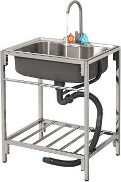 Freestanding Stainless Steel Outdoor Utility Sink with Hot & Cold Tap, Ideal for Commercial Kitchen, Garden, Camping, BBQ, Garage or Laundry