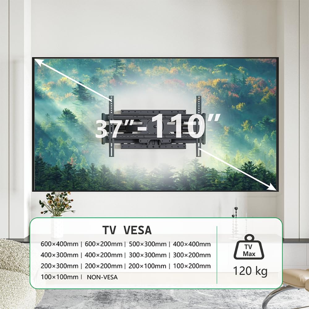 TiTon Double 80 cm TV-Wandhalterung, schwenken neigen rotierbar, 80kg VESA max.600x400