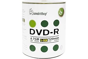 Smart Buy 100 Pack DVD-R Blank Disc, 4.7 GB Storage Capacity, 16X...